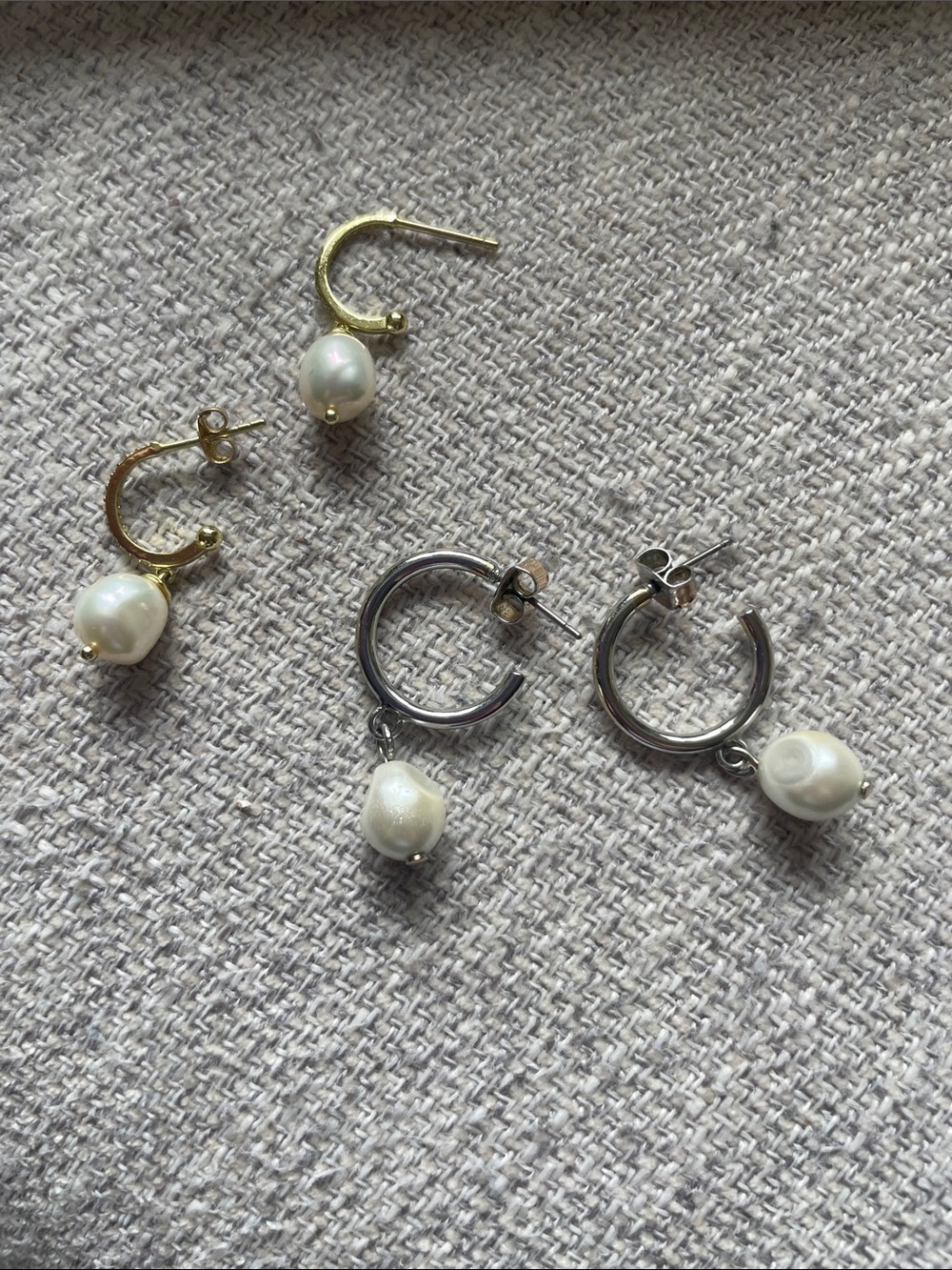 Gold and Silver Pearl Drop Hoop Earrings - Classic Women’s Jewelry